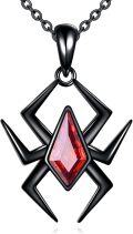 wholesale 925 Sterling Silver Red CZ Black Spider Pendant Necklace 45cm Chain Jewelry for Women Girls Gift Boxed-0-0