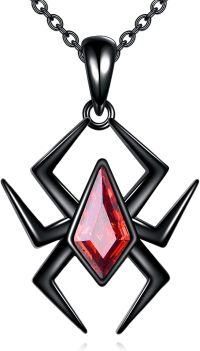 wholesale 925 Sterling Silver Red CZ Black Spider Pendant Necklace 45cm Chain Jewelry for Women Girls Gift Boxed-Spider