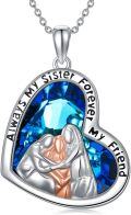 wholesale 925 Sterling Silver Blue Crystal Heart Pendant Necklace for Sisters Forever Friendship s-0-0