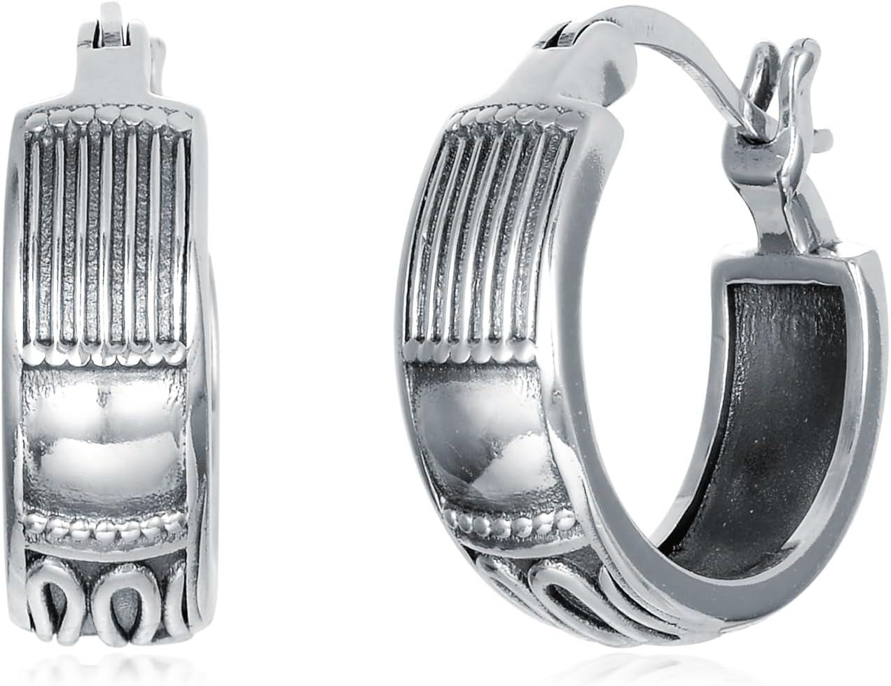 Sterling Silver Bali Boho Oxidized Hypoallergenic Huggie Hoop Earrings for Women Jewelry Gifts-Boho Bali Hoop Earrings-01