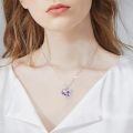 wholesale 925 Sterling Silver Heart Pendant Necklace Wholesale With Purple Enamel Flowers-0-3