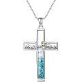 wholesale 925 Sterling Silver Mountain Cross Pendant with Turquoise and Mustard Seed Elements Nature Faith Jewelry for Women-0-0