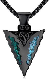 wholesale 925 Sterling Silver Black Plated Arrowhead with Turquoise and Malachite Inlay Pendant Necklace-A003-Black