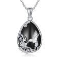 wholesale 925 Sterling Silver Hummingbird & Flower Design Black Onyx and White Topaz Gemstones Pendant Necklaces for Women s 43cm Chain Length-0-0