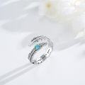 wholesale 925 Sterling Silver Turquoise Moss Agate Feather Adjustable Western Thumb Ring Vintage Jewelry Gift-0-2