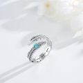 wholesale 925 Sterling Silver Turquoise Moss Agate Feather Adjustable Western Thumb Ring Vintage Jewelry Gift-0-2
