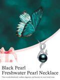 wholesale 925 Sterling Silver & 18K White Gold Plated Black Freshwater Pearl Butterfly Pendant Necklace-0-1