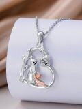 wholesale 925 Sterling Silver and Rose Gold Plated Cat & Squirrel Love Heart Pendant Necklace for Women Girls - 43cm Chain Length-0-2