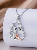 wholesale 925 Sterling Silver and Rose Gold Plated Cat & Squirrel Love Heart Pendant Necklace for Women Girls - 43cm Chain Length-0-2