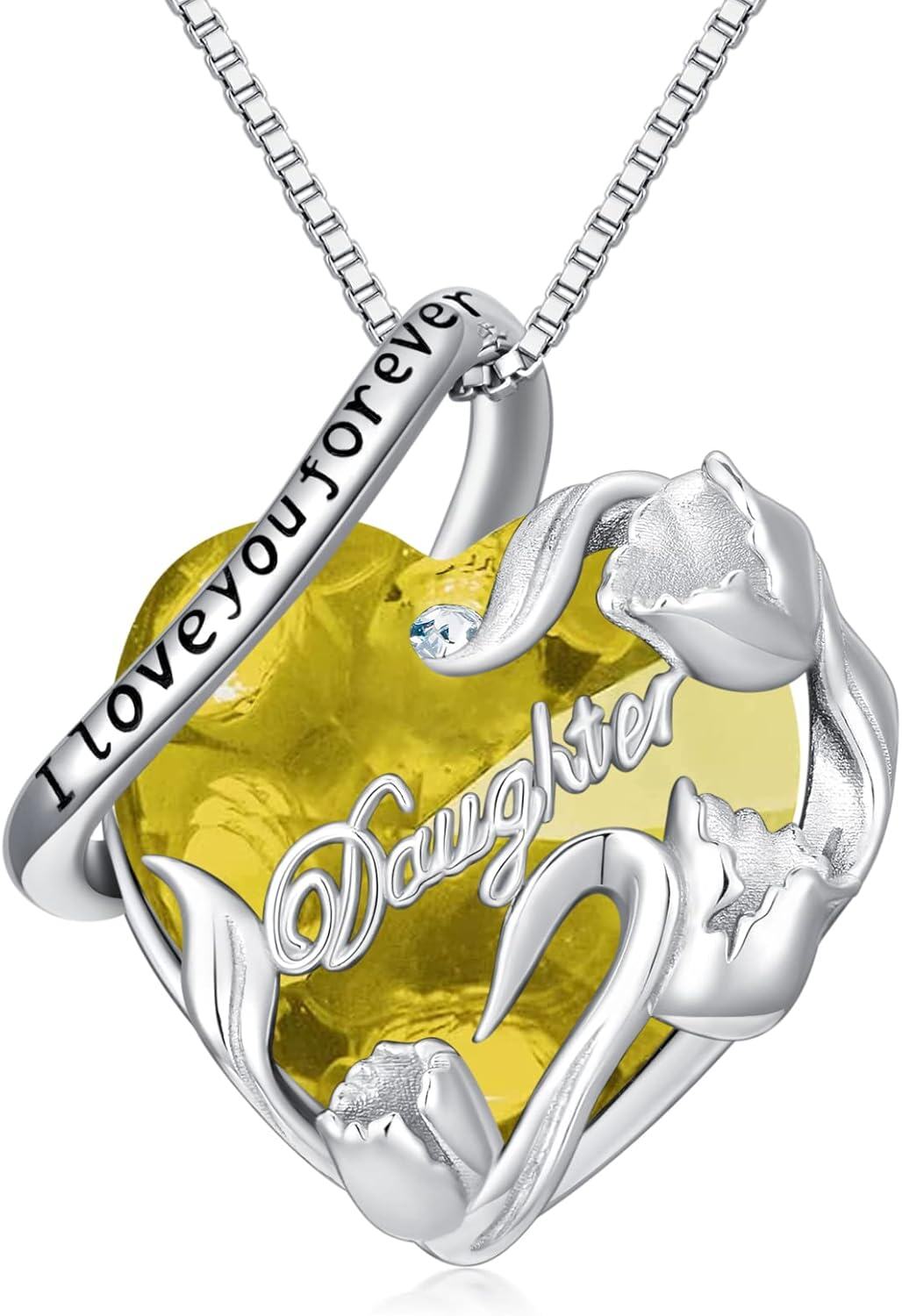 Sterling Silver Sterling Silver Stone Daughter Heart Pendant Necklace from Dad Mom I Love You Forever Jewelry-12-11-November-Yellow