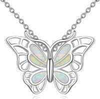 wholesale 925 Sterling Silver Opal Butterfly Necklace for Women-Butterfly opal