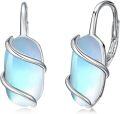 wholesale 925 Sterling Silver Moonstone Drop Earrings, Hypoallergenic Leverback Dangle Jewelry for Women, June Birthstone Gift-0-0