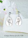 wholesale Sterling Silver Floral Teardrop Earrings w Birth Flower Engraved Gift for Women-0-49