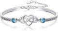 wholesale 925 Sterling Silver Blue Crystal Infinity Heart Bracelet with Engraved Message - 7 to 8.6 Adjustable Size  for Women-0-0