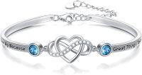 wholesale 925 Sterling Silver Blue Crystal Infinity Heart Bracelet with Engraved Message - 7 to 8.6 Adjustable Size  for Women-Bangle for Encouragement 2