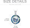 wholesale 925 Sterling Silver Round Tridant Palm Tree Pendant Necklace with Blue Crystal Stone for Women and Men-0-5