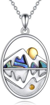 wholesale 925 Sterling Silver Mountain & Moon Pendant with Abalone Shell and Gold Accents - Christian Jewelry for Women-platinum