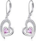 wholesale 925 Sterling Silver Pink Crystal Double Heart Drop Earrings for Women Mother's Day Gift-0-0