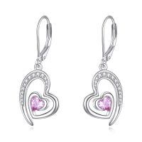 wholesale 925 Sterling Silver Heart Earrings Wholesale With Pink Crystal Accents-pink crystal heart earrings
