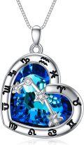 wholesale 925 Sterling Silver Blue Crystal Heart Zodiac Constellation Pendant Necklace-0-0
