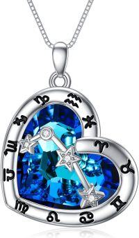 wholesale 925 Sterling Silver Blue Crystal Heart Zodiac Constellation Pendant Necklace-Aries (3.21-4.19)