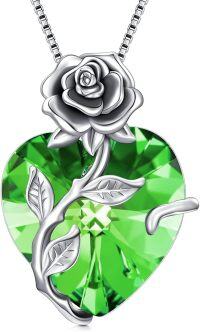 wholesale Sterling Silver Crystal Rose Flower Heart Pendant Necklace-05 May - Created Emerald
