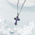 wholesale 925 Sterling Silver Purple Enamel Celtic Cross Pendant Necklace Religious  for Women Girls-0-4