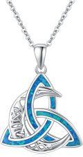 wholesale 925 Sterling Silver Blue Opal Triquetra Pendant Necklaces for Women and Men-0-0