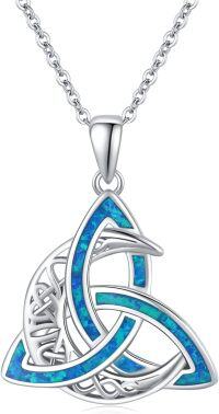 wholesale 925 Sterling Silver Blue Opal Triquetra Pendant Necklaces for Women and Men-C-Opal Moon Necklace