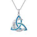 wholesale 925 Sterling Silver Blue Opal Triquetra Pendant Necklaces for Women and Men-0-0