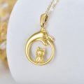 wholesale 14K Gold Real Gold Cute Cat Circle Pendant Necklace for Women Girls-0-5