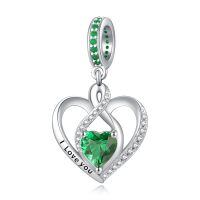 wholesale 925 Sterling Silver Heart Birthstone Charms for Bracelets Jewelry Gifts-Dangle - May - Emerald