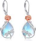 wholesale 925 Sterling Silver Rose & Dragonfly Teardrop Moonstone Drop Earrings for Women-0-0