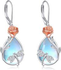 wholesale 925 Sterling Silver Rose & Dragonfly Teardrop Moonstone Drop Earrings for Women-B-Dragonfly