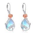 wholesale 925 Sterling Silver Moonstone Dragonfly Drop Earrings White Rose Gold Plated-0-0
