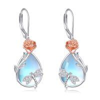 wholesale 925 Sterling Silver Moonstone Dragonfly Drop Earrings White Rose Gold Plated-B-Dragonfly
