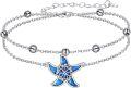 wholesale 925 Sterling Silver Blue Opal Starfish Flower Chain Bracelet for Women-0-0
