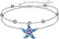wholesale 925 Sterling Silver Blue Opal Starfish Flower Chain Bracelet for Women-Bracelet-Starfish Ⅰ Sterling Silver