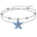 wholesale 925 Sterling Silver Blue Starfish Charm Bracelet With Adjustable Chain-0-0