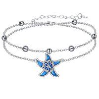 wholesale 925 Sterling Silver Blue Starfish Charm Bracelet With Adjustable Chain-Bracelet-Starfish Ⅰ Sterling Silver