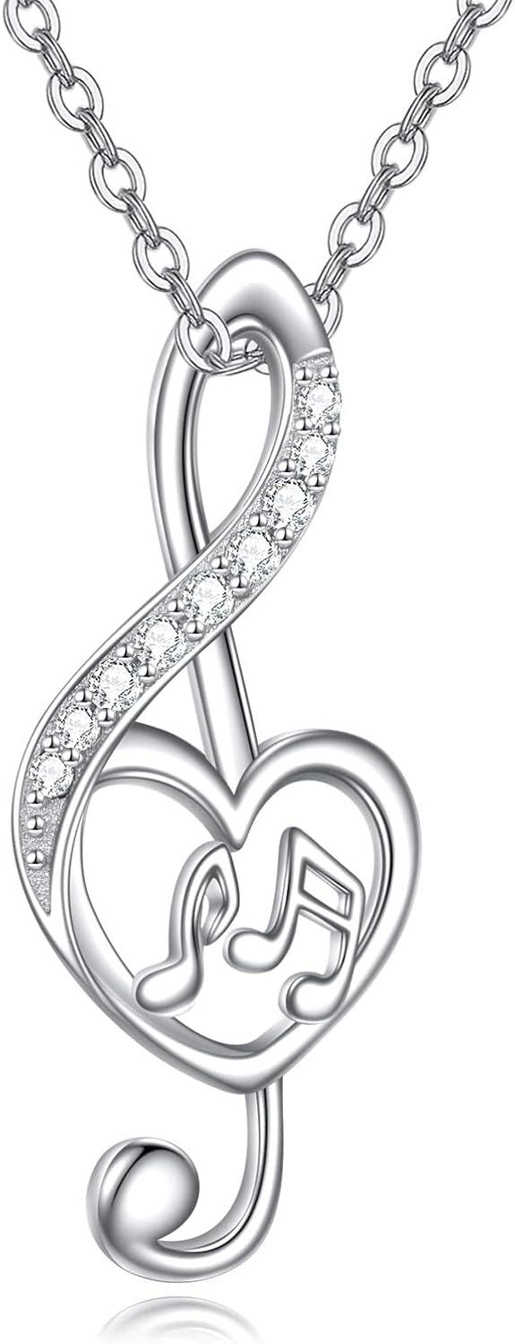  Sterling Silver Cubic Zirconia Music Note Earrings Necklace Pendant Jewelry Gift -Music Note Necklace