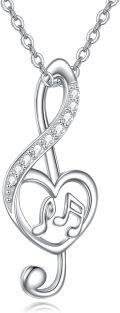 wholesale 925 Sterling Silver Cubic Zirconia Heart Musical Notes Pendant & Chain Set for Women Girls Gifts-0-0