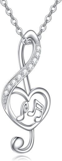 wholesale 925 Sterling Silver Cubic Zirconia Heart Musical Notes Pendant & Chain Set for Women Girls Gifts-Music Note Necklace