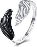 wholesale 925 Sterling Silver Black & White Angel Wing Adjustable Ring for Women-0-0