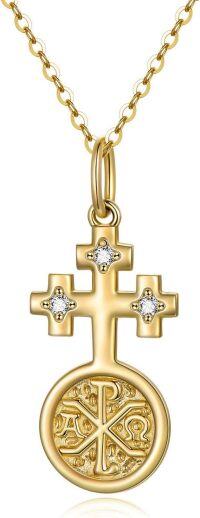 wholesale 14K Gold Faith Cross Pendant Necklace with Cubic Zirconia and Chain for Women - 18 Length-Yellow Gold
