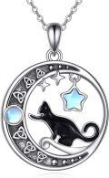 wholesale 925 Sterling Silver Moon Star Black Cat Pendant Necklace s for Women-0-0