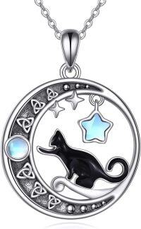wholesale 925 Sterling Silver Moon Star Black Cat Pendant Necklace s for Women-Cat necklace celtic