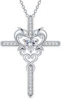 wholesale 925 Sterling Silver Blue Sapphire Cross Dolphins Pendant Necklace for Women -0-5