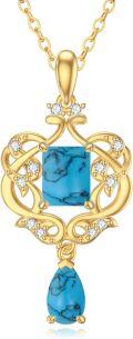 wholesale 14K Gold Natural Turquoise Pendant with Moissanites and Chain - 3 Stone Design-0-0