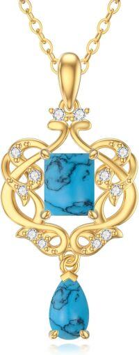 wholesale 14K Gold Natural Turquoise Pendant with Moissanites and Chain - 3 Stone Design-Style-2